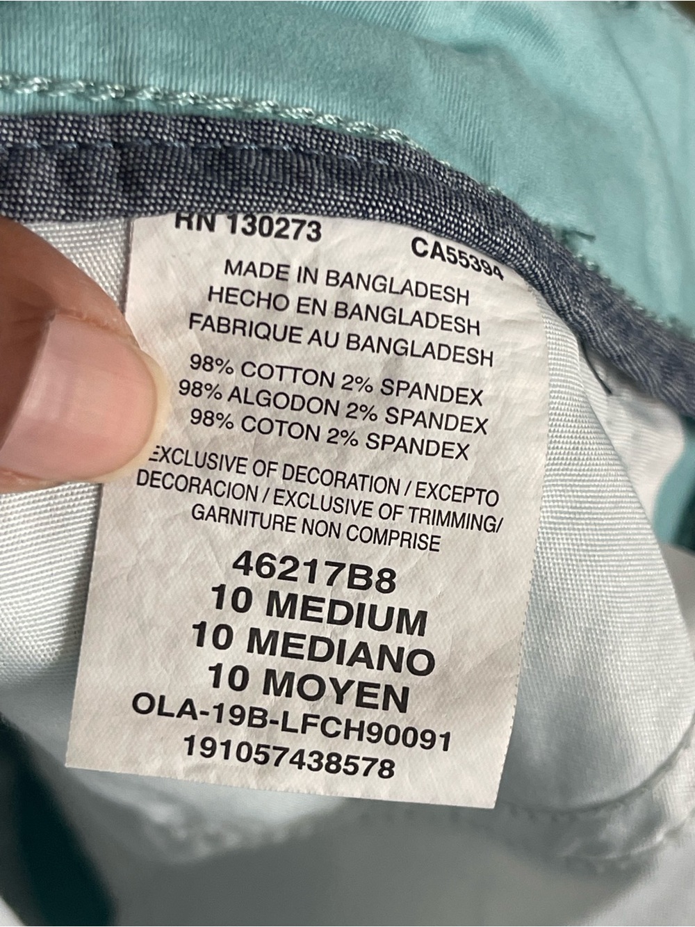 LEE | Aqua Light Blue Flat Front Mid Rise Chino Shorts Sz 10 - Picture 7 of 8